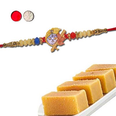 "Designer Fancy Rakhi - FR- 8390 A (Single Rakhi), 500gms of Milk Mysore Pak - Click here to View more details about this Product